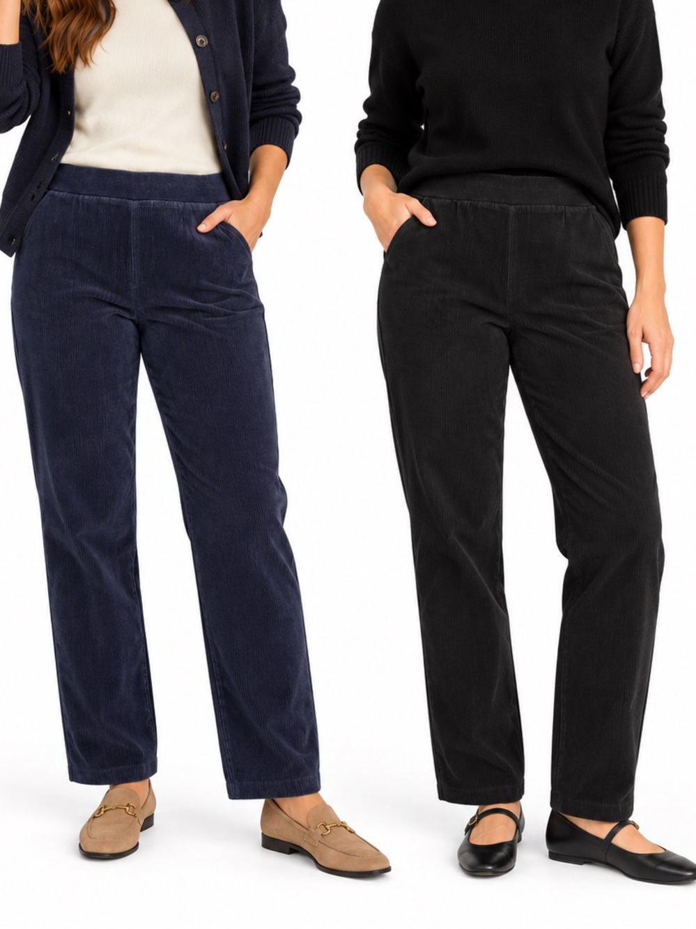 Lands’ End 2X Corduroy Pull-On Pants Black & Navy Blue Bundle of 2